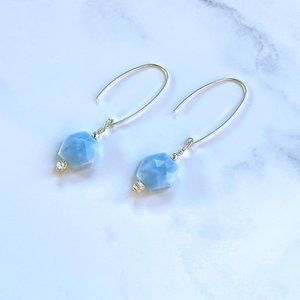 Blue Opal gemstone marquiee style Earrings with St
